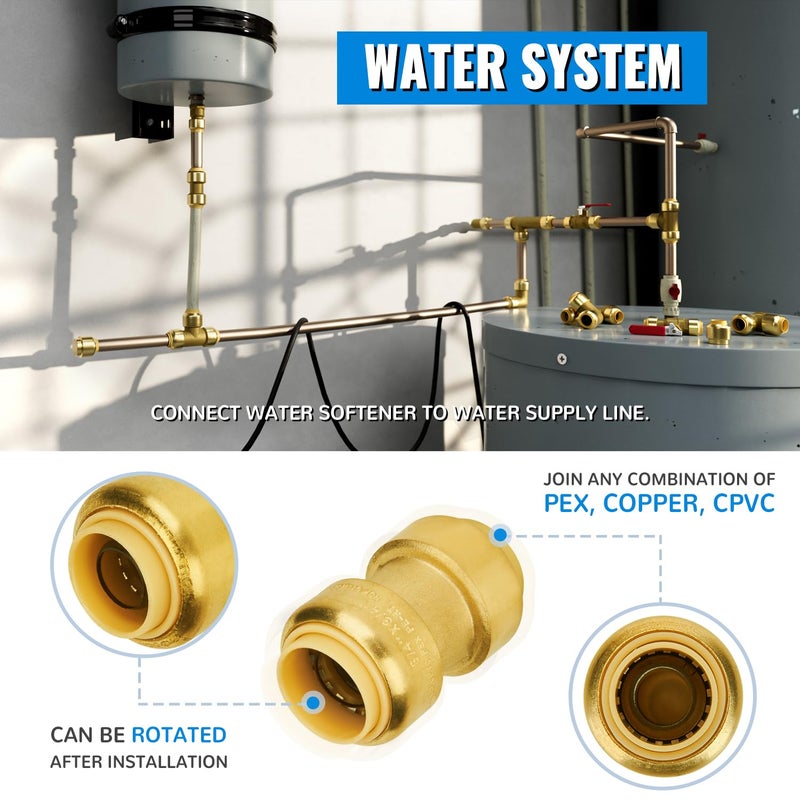 SUNGATOR 6-Pack Straight Coupling, 3/4 Inch Push PEX Fittings, Push-to-Connect Pex Pipe, Copper, CPVC, No Lead Brass Plumbing Fittings with Disconnect Clip - Image 4